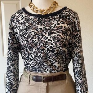 Jennifer Lopez Womens Animal Print‎ Pullover Polyester Top 3/4 Sleeve Large